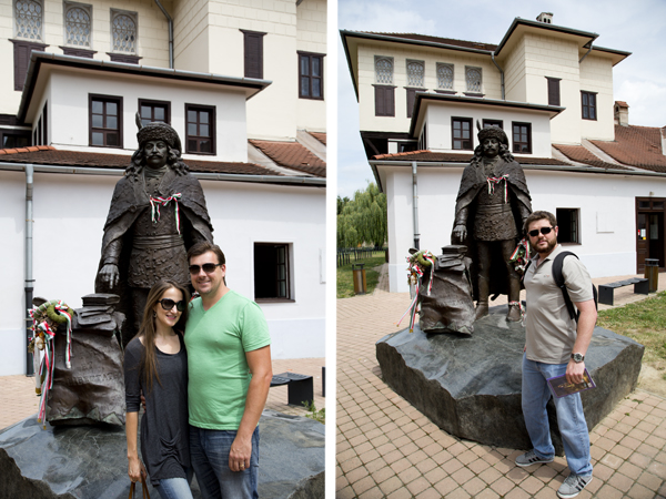 Posing with the statue of Ferenc Rákóczi II